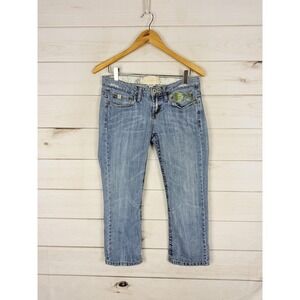 Z Cavaricci Jeans Juniors 3 Blue Capri Low Rise Floral Embroidered Denim Y2K
